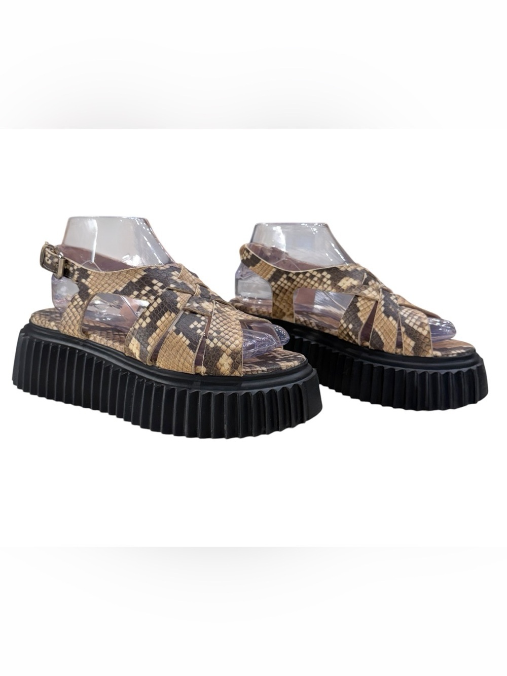 AGL Platform Sandals in Snakeskin Print Leather